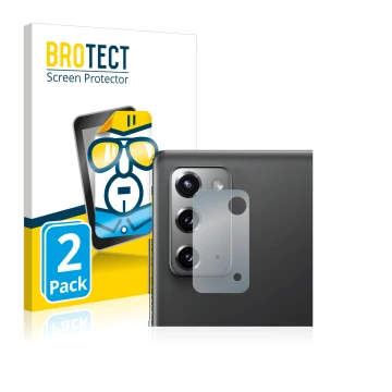 Vorderseite einer Produktverpackung mit dem Markenlogo BROTECT. Daneben ist das Gerät Samsung Galaxy Note 20 5G (NUR Kamerasch