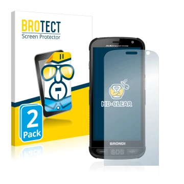 Vorderseite einer Produktverpackung mit dem Markenlogo BROTECT. Daneben ist das Gerät Brondi Amico mit dem zugehörigen Display