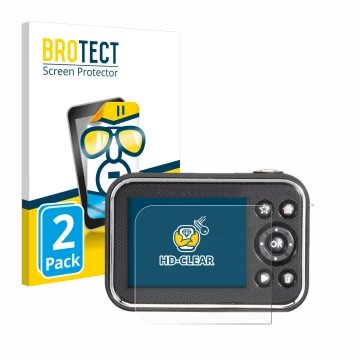 Vorderseite einer Produktverpackung mit dem Markenlogo BROTECT. Daneben ist das Gerät Vtech Kidizoom Video Studio HD mit dem z