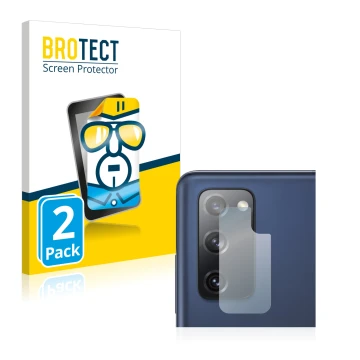 Vorderseite einer Produktverpackung mit dem Markenlogo BROTECT. Daneben ist das Gerät Samsung Galaxy S20 FE 5G (NUR Kameraschu