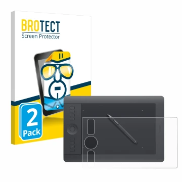 Vorderseite einer Produktverpackung mit dem Markenlogo BROTECT. Daneben ist das Gerät Wacom Intuos Pro S PTH-460 mit dem zugeh