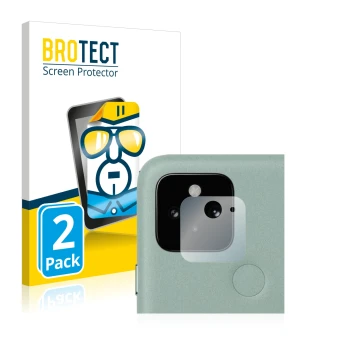 Vorderseite einer Produktverpackung mit dem Markenlogo BROTECT. Daneben ist das Gerät Google Pixel 5 (NUR Kameraschutz) mit de