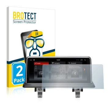 Vorderseite einer Produktverpackung mit dem Markenlogo BROTECT. Daneben ist das Gerät BMW 1 E88 2004-2013 VioVox 8251 10.25