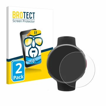 Vorderseite einer Produktverpackung mit dem Markenlogo BROTECT. Daneben ist das Gerät Polar Vantage V2 mit dem zugehörigen Dis