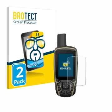 Vorderseite einer Produktverpackung mit dem Markenlogo BROTECT. Daneben ist das Gerät Garmin GPSMAP 65 mit dem zugehörigen Dis