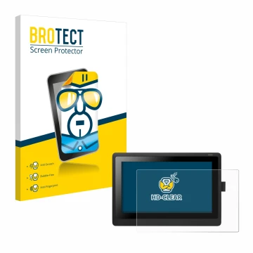 Vorderseite einer Produktverpackung mit dem Markenlogo BROTECT. Daneben ist das Gerät Wacom Cintiq 16 mit dem zugehörigen Disp