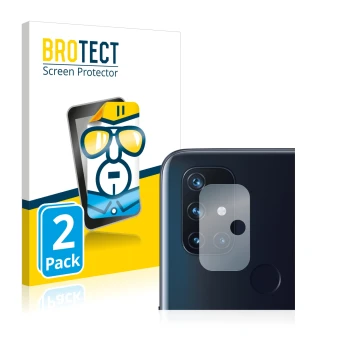 Vorderseite einer Produktverpackung mit dem Markenlogo BROTECT. Daneben ist das Gerät OnePlus Nord N10 5G (NUR Kameraschutz) m