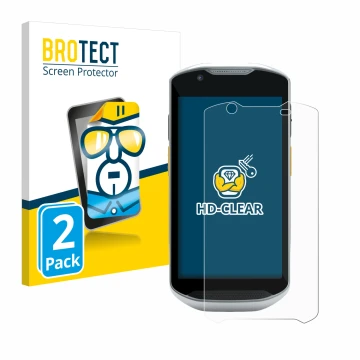 Vorderseite einer Produktverpackung mit dem Markenlogo BROTECT. Daneben ist das Gerät Zebra TC57x mit dem zugehörigen Displays