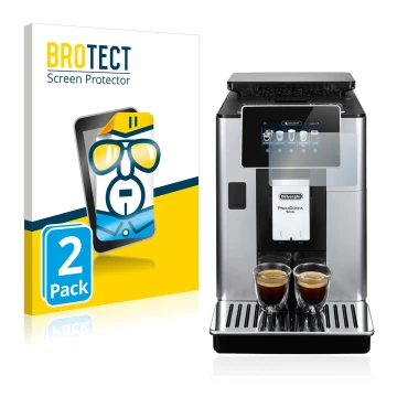 Vorderseite einer Produktverpackung mit dem Markenlogo BROTECT. Daneben ist das Gerät DeLonghi PrimaDonna Soul ECAM610.74.MB m