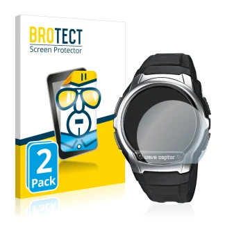 Vorderseite einer Produktverpackung mit dem Markenlogo BROTECT. Daneben ist das Gerät Casio Wave Ceptor WV-58 mit dem zugehöri