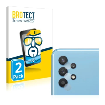 Vorderseite einer Produktverpackung mit dem Markenlogo BROTECT. Daneben ist das Gerät Samsung Galaxy A32 5G (NUR Kameraschutz)