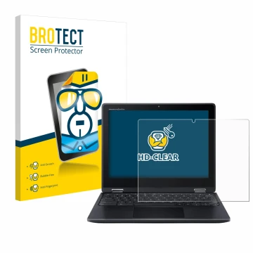 Vorderseite einer Produktverpackung mit dem Markenlogo BROTECT. Daneben ist das Gerät Acer Chromebook Spin 512 mit dem zugehör