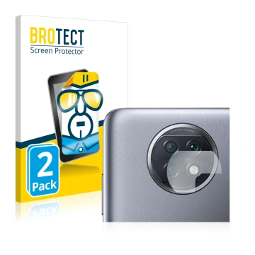 Vorderseite einer Produktverpackung mit dem Markenlogo BROTECT. Daneben ist das Gerät Xiaomi Redmi Note 9T 5G (NUR Kameraschut