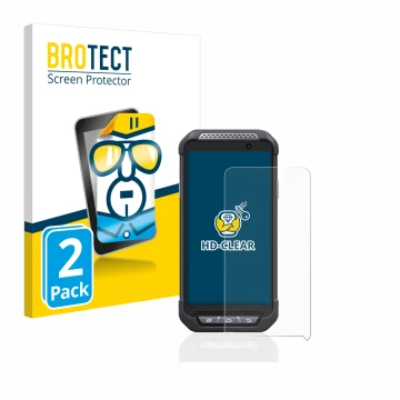 Vorderseite einer Produktverpackung mit dem Markenlogo BROTECT. Daneben ist das Gerät Point Mobile PM85 mit dem zugehörigen Di