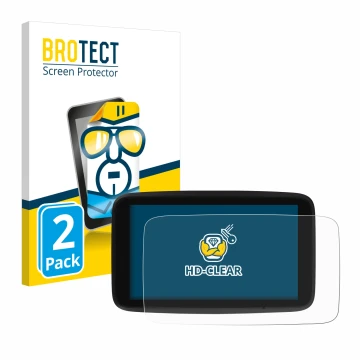 Vorderseite einer Produktverpackung mit dem Markenlogo BROTECT. Daneben ist das Gerät TomTom GO Discover 7