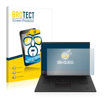 Vorderseite einer Produktverpackung mit dem Markenlogo BROTECT. Daneben ist das Gerät Lenovo ThinkPad P1 Gen 3 mit dem zugehör