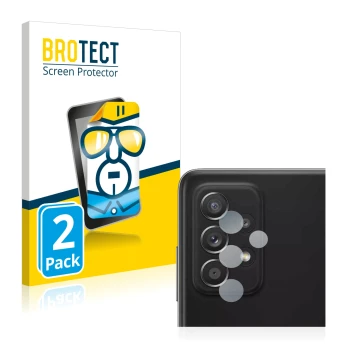 Vorderseite einer Produktverpackung mit dem Markenlogo BROTECT. Daneben ist das Gerät Samsung Galaxy A52 (NUR Kameraschutz) mi