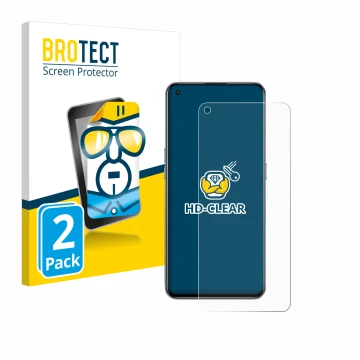 Vorderseite einer Produktverpackung mit dem Markenlogo BROTECT. Daneben ist das Gerät realme GT 5G mit dem zugehörigen Display
