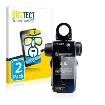 Vorderseite einer Produktverpackung mit dem Markenlogo BROTECT. Daneben ist das Gerät Sekonic L858D mit dem zugehörigen Displa
