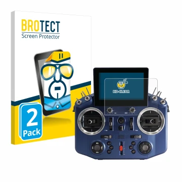 Vorderseite einer Produktverpackung mit dem Markenlogo BROTECT. Daneben ist das Gerät FrSky Horus X20 mit dem zugehörigen Disp