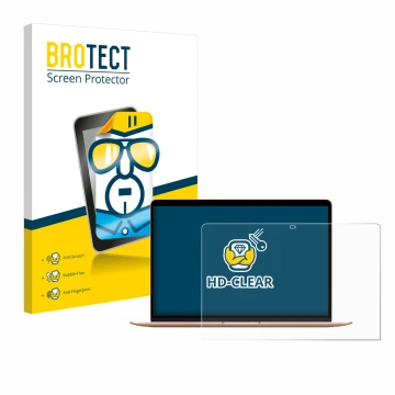 Vorderseite einer Produktverpackung mit dem Markenlogo BROTECT. Daneben ist das Gerät Apple MacBook Air M1 2020 mit dem zugehö