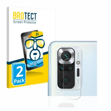 Vorderseite einer Produktverpackung mit dem Markenlogo BROTECT. Daneben ist das Gerät Xiaomi Redmi Note 10 Pro (NUR Kameraschu