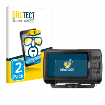 Vorderseite einer Produktverpackung mit dem Markenlogo BROTECT. Daneben ist das Gerät Garmin Striker Vivid 7cv mit dem zugehör