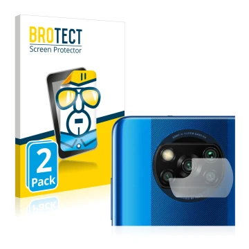 Vorderseite einer Produktverpackung mit dem Markenlogo BROTECT. Daneben ist das Gerät Xiaomi Poco X3 Pro (NUR Kameraschutz) mi