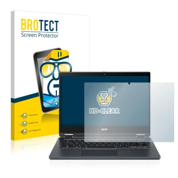 Vorderseite einer Produktverpackung mit dem Markenlogo BROTECT. Daneben ist das Gerät Acer TravelMate Spin P4 14