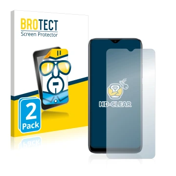 Vorderseite einer Produktverpackung mit dem Markenlogo BROTECT. Daneben ist das Gerät realme C11 2021 mit dem zugehörigen Disp