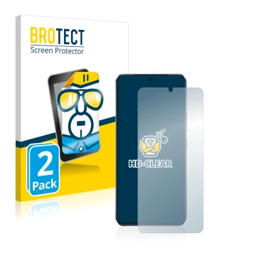 Vorderseite einer Produktverpackung mit dem Markenlogo BROTECT. Daneben ist das Gerät Vivo V21 5G mit dem zugehörigen Displays