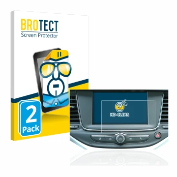Vorderseite einer Produktverpackung mit dem Markenlogo BROTECT. Daneben ist das Gerät Opel Astra K IntelliLink R 4.0 2018 mit 