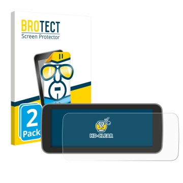 Vorderseite einer Produktverpackung mit dem Markenlogo BROTECT. Daneben ist das Gerät Fiat 500 E Uconnect 5 10