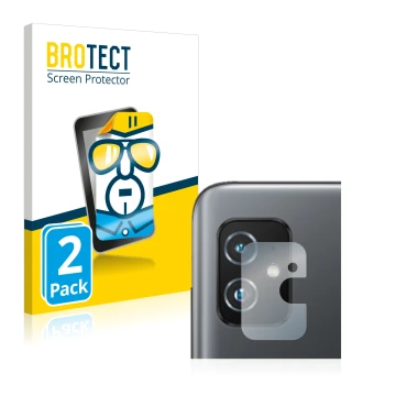 Vorderseite einer Produktverpackung mit dem Markenlogo BROTECT. Daneben ist das Gerät ASUS ZenFone 8 (NUR Kameraschutz) mit de