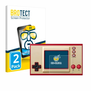 Vorderseite einer Produktverpackung mit dem Markenlogo BROTECT. Daneben ist das Gerät Nintendo Game & Watch Super Mario Bros m