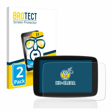 Vorderseite einer Produktverpackung mit dem Markenlogo BROTECT. Daneben ist das Gerät TomTom Go Expert 7