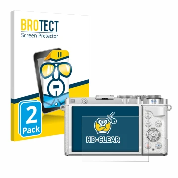 Vorderseite einer Produktverpackung mit dem Markenlogo BROTECT. Daneben ist das Gerät Olympus PEN E-P7 mit dem zugehörigen Dis