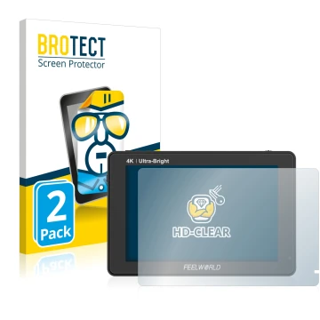 Vorderseite einer Produktverpackung mit dem Markenlogo BROTECT. Daneben ist das Gerät Feelworld LUT7 7