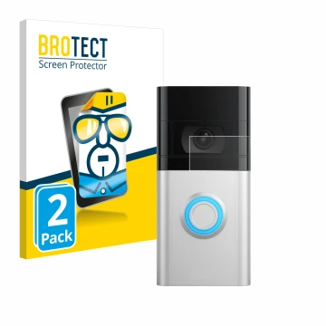 Vorderseite einer Produktverpackung mit dem Markenlogo BROTECT. Daneben ist das Gerät Ring Video Doorbell 4 mit dem zugehörige