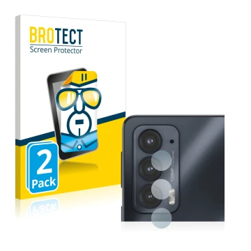 Vorderseite einer Produktverpackung mit dem Markenlogo BROTECT. Daneben ist das Gerät Motorola Edge 20 (NUR Kameraschutz) mit 