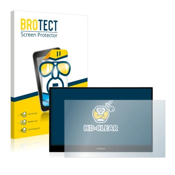 Vorderseite einer Produktverpackung mit dem Markenlogo BROTECT. Daneben ist das Gerät ViewSonic TD1655 mit dem zugehörigen Dis
