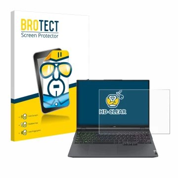 Vorderseite einer Produktverpackung mit dem Markenlogo BROTECT. Daneben ist das Gerät Lenovo Legion 5 Pro mit dem zugehörigen 