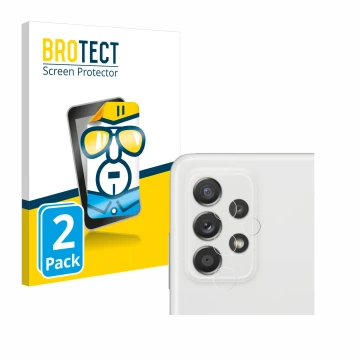 Vorderseite einer Produktverpackung mit dem Markenlogo BROTECT. Daneben ist das Gerät Samsung Galaxy A52s 5G (NUR Kameraschutz