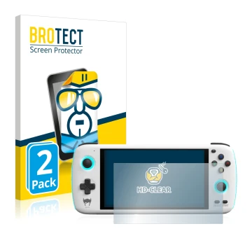 Vorderseite einer Produktverpackung mit dem Markenlogo BROTECT. Daneben ist das Gerät AYN Odin mit dem zugehörigen Displayschu