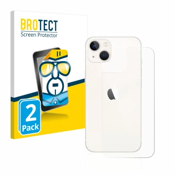 Vorderseite einer Produktverpackung mit dem Markenlogo BROTECT. Daneben ist das Gerät Apple iPhone 13 (Rückseite) mit dem zuge