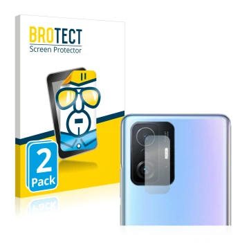 Vorderseite einer Produktverpackung mit dem Markenlogo BROTECT. Daneben ist das Gerät Xiaomi 11T Pro (NUR Kameraschutz) mit de