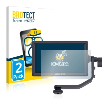 Vorderseite einer Produktverpackung mit dem Markenlogo BROTECT. Daneben ist das Gerät Feelworld FW568 5.5
