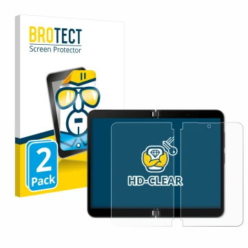 Vorderseite einer Produktverpackung mit dem Markenlogo BROTECT. Daneben ist das Gerät Microsoft Surface Duo 2 (Inneres Display