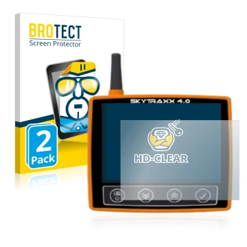 Vorderseite einer Produktverpackung mit dem Markenlogo BROTECT. Daneben ist das Gerät Skytraxx 4.0 mit dem zugehörigen Display