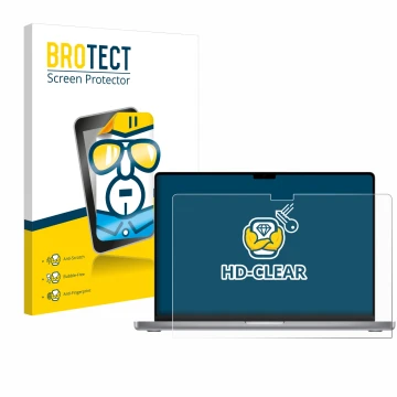 Vorderseite einer Produktverpackung mit dem Markenlogo BROTECT. Daneben ist das Gerät Apple MacBook Pro 16